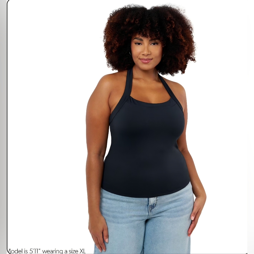Women's Black Halter Tank Top - Sleek Supportive Fit